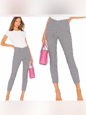 Rag & Bone Academia Simone Gingham Stretch Ankle Pant Black & White, Size 10